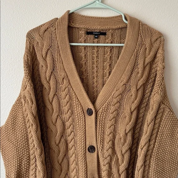 Quince 100% Organic Cotton Oversized Cable Cardigan in Camel women’s size XS - Picture 5 of 9